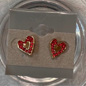 Peanuts Officially Licensed Gold and Red Heart Crystal Earrings